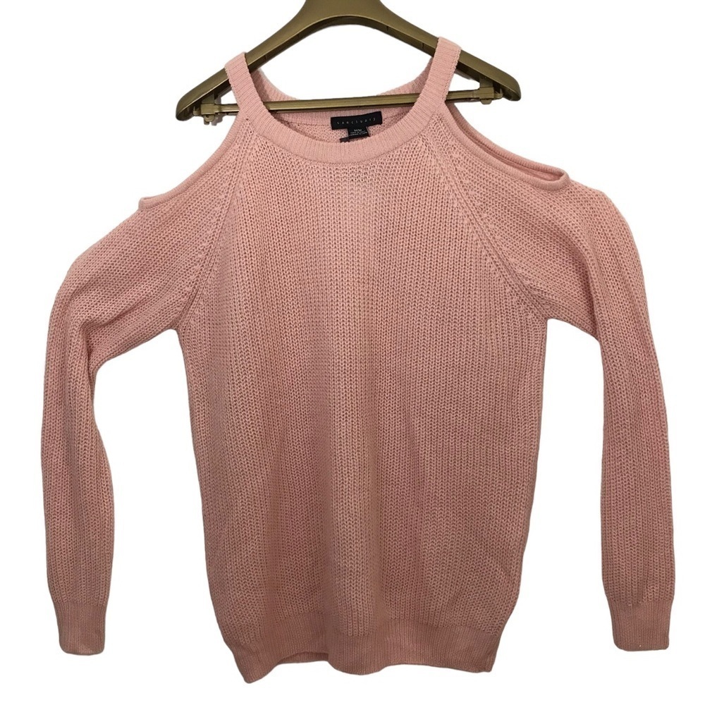 Sanctuary Open Knit Sweater Cold Shoulder Long Sleeves Crew Neck NEW